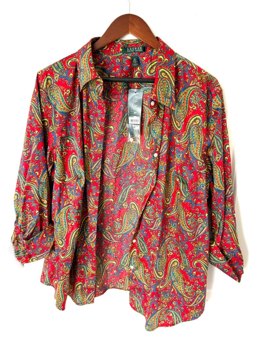Lauren Ralph Lauren Paisley Print Cotton Blouse Size 2X NWT